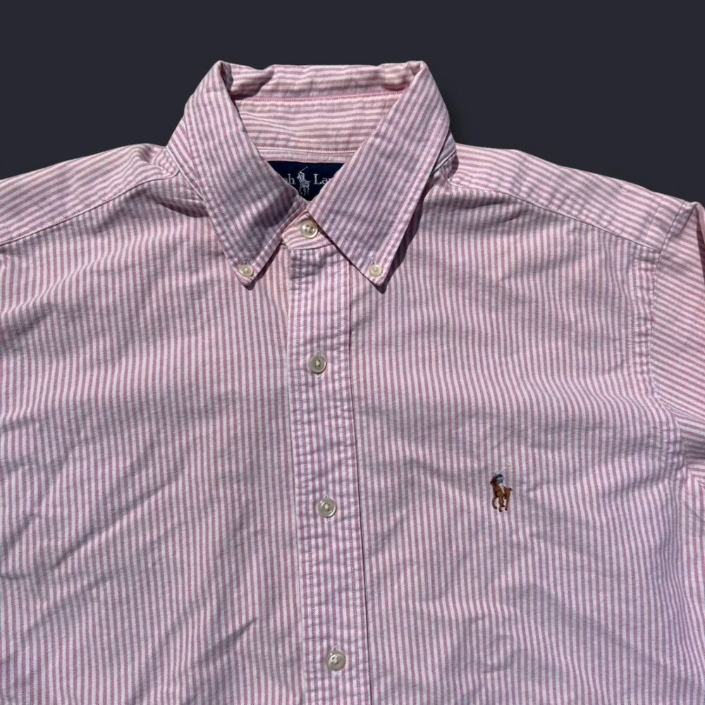Ralph Lauren Men's 16 Pink/White Pinstripe Pony Long Sleeve Classic Fit 34/35